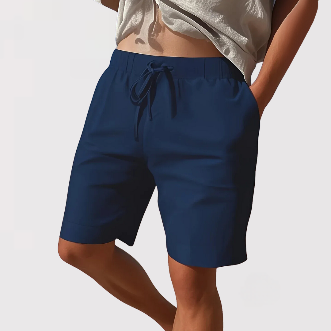 軽量麻混 ドローストリングショートパンツ