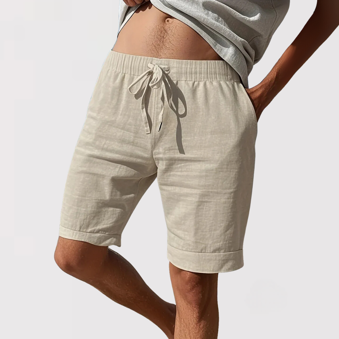軽量麻混 ドローストリングショートパンツ