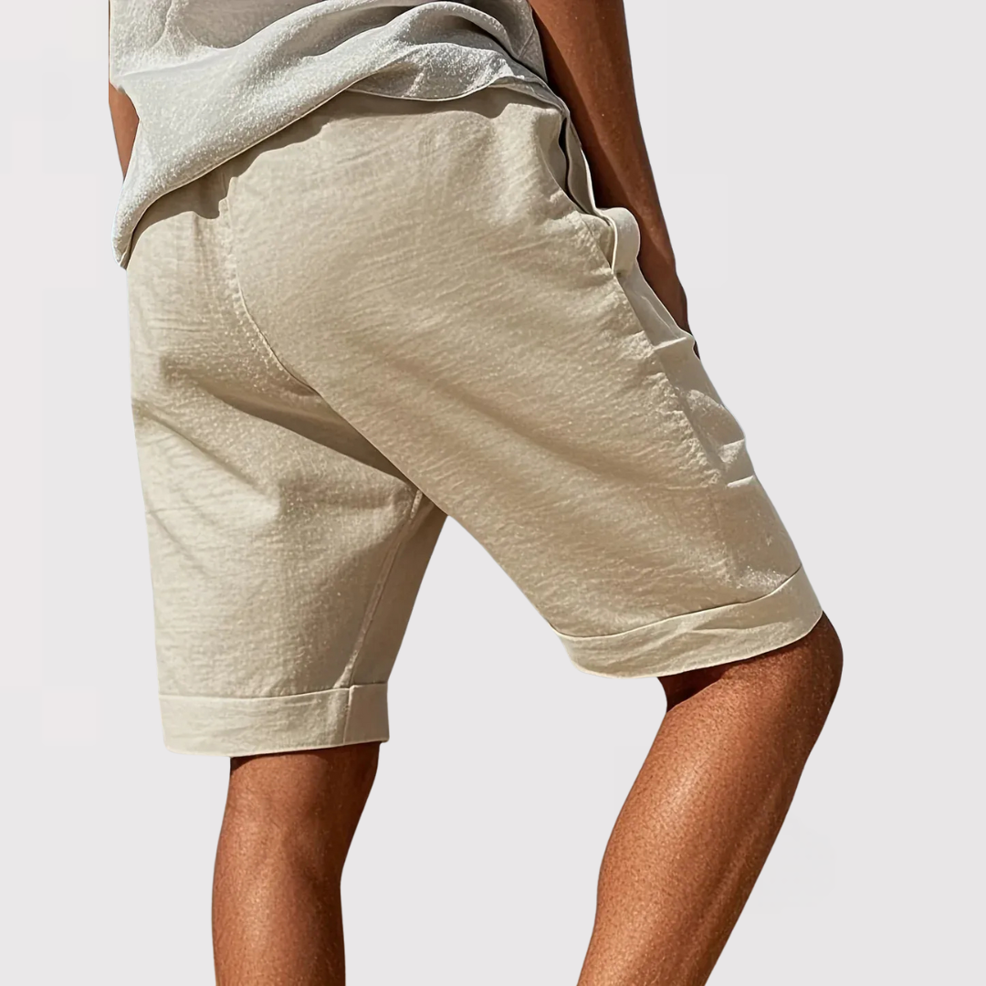軽量麻混 ドローストリングショートパンツ