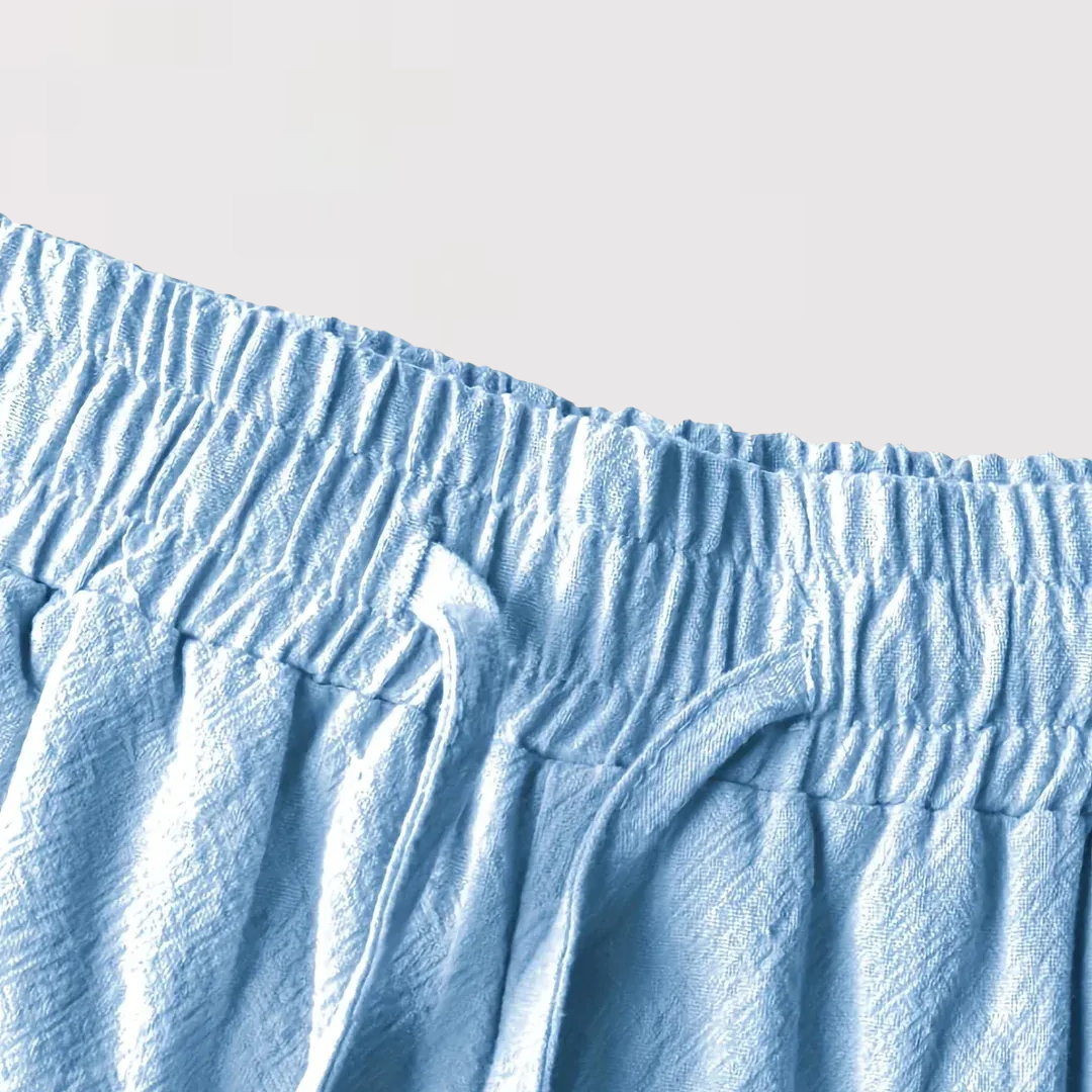 軽量麻混 ドローストリングショートパンツ