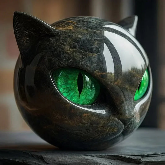 神秘的な黒猫の卓上彫刻オブジェ 光沢仕上げ