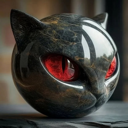 神秘的な黒猫の卓上彫刻オブジェ 光沢仕上げ