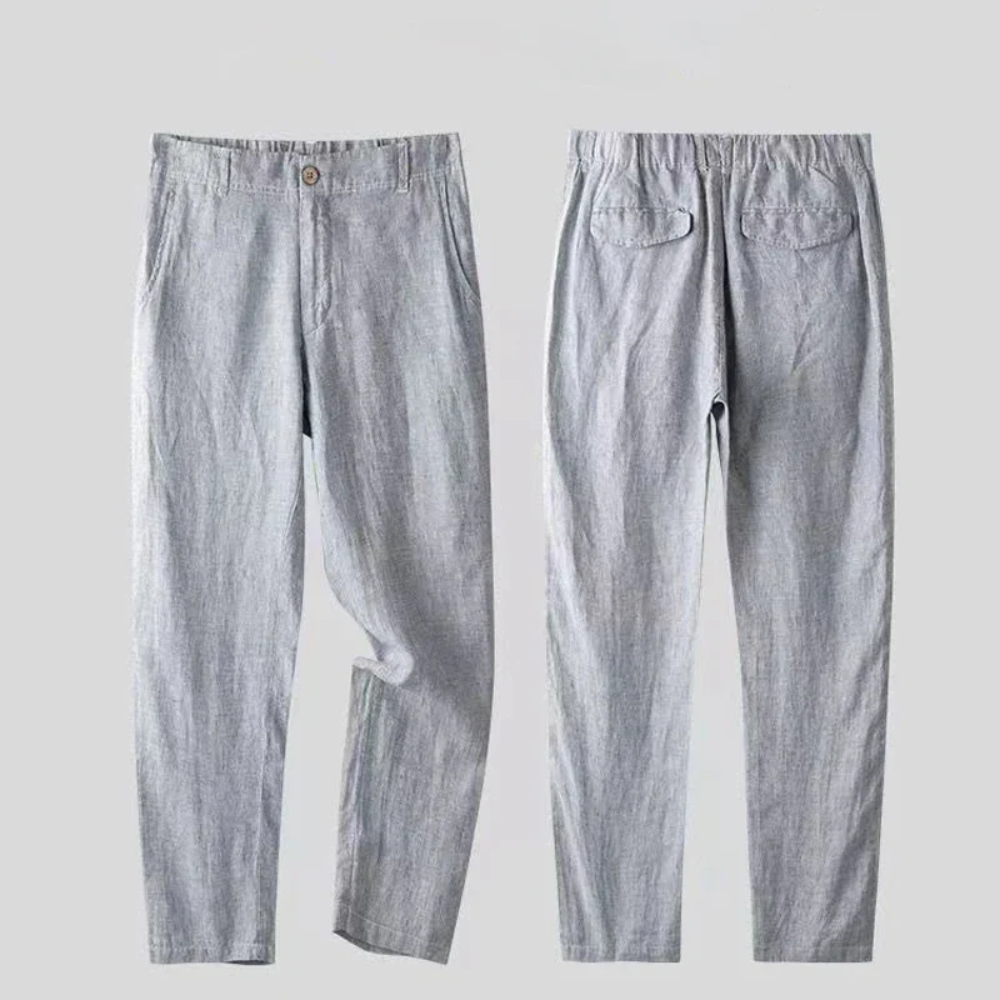 清涼麻混 上下セットアップ リネン長袖シャツ ロングパンツ