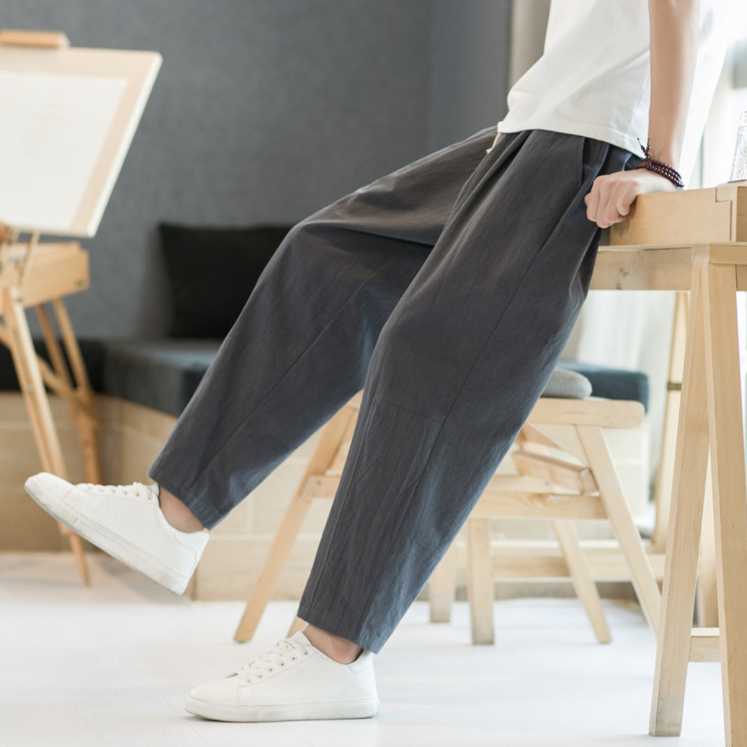 綿麻ブレンド イージータックテーパードパンツ