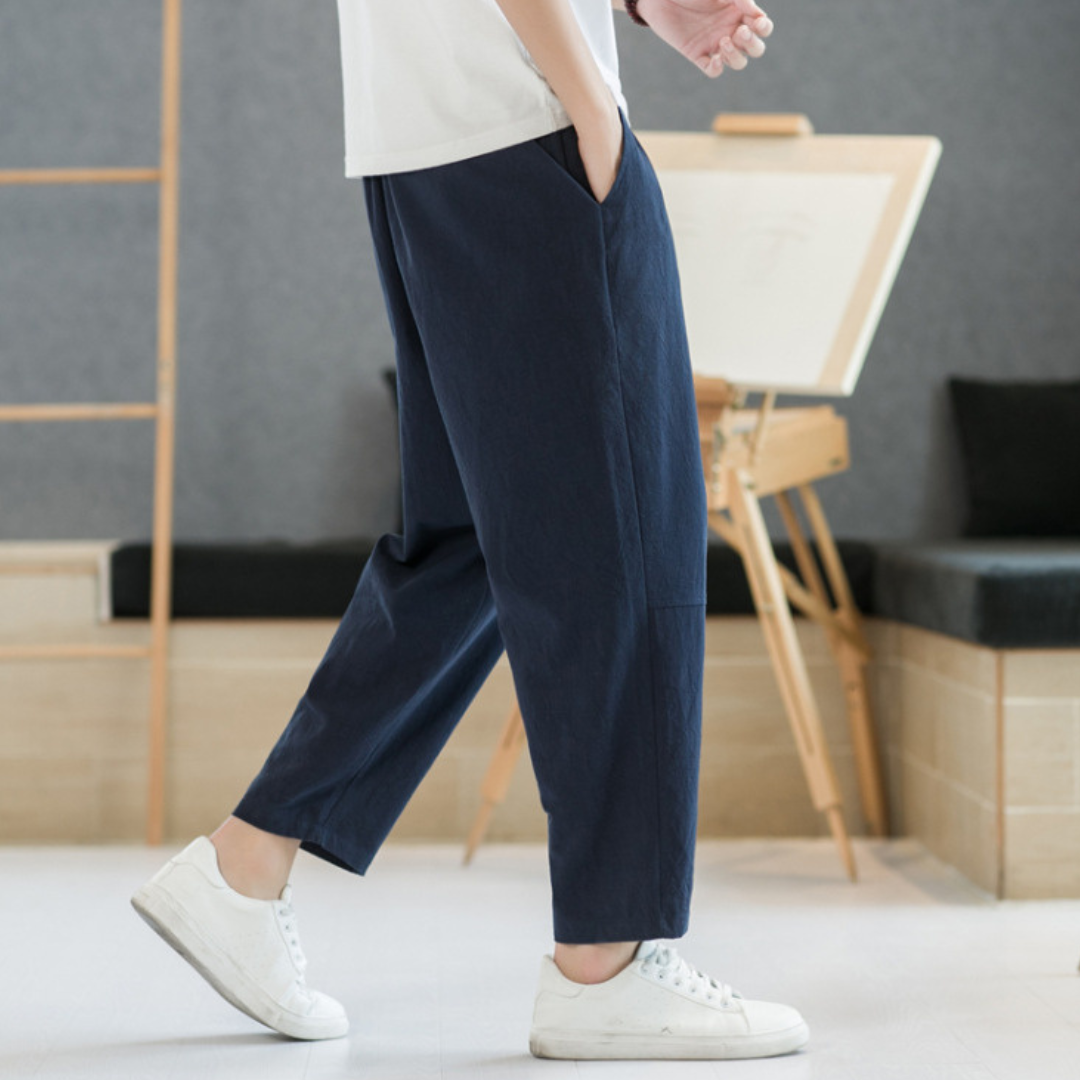 綿麻ブレンド イージータックテーパードパンツ