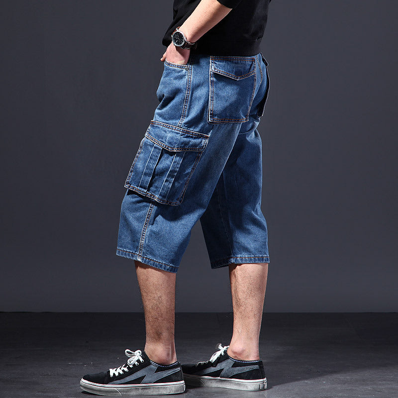 ゆったりウォッシュ加工デニムカーゴショートパンツ