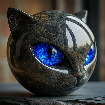 神秘的な黒猫の卓上彫刻オブジェ 光沢仕上げ